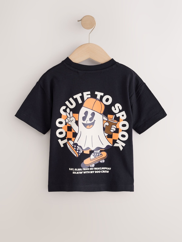 Black Ghost Backprint - Short Sleeve Halloween T-Shirt (3mths-7yrs) - Image 2 sur 4