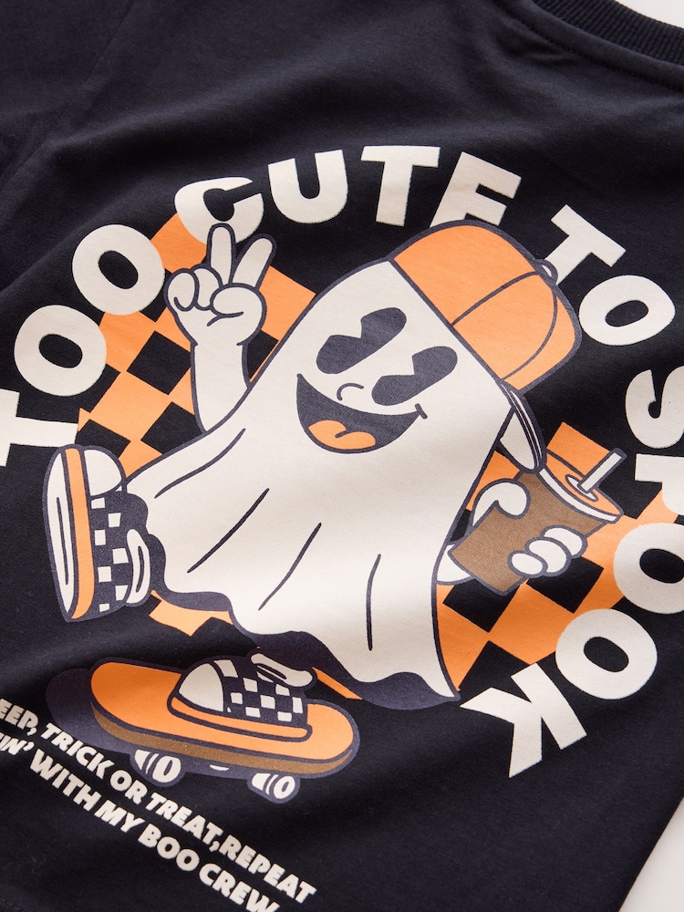 Black Ghost Backprint - Short Sleeve Halloween T-Shirt (3mths-7yrs) - Image 4 sur 4