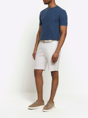 River Island Cream Slim fit Belted 100% Cotton Chinos Shorts - Image 1 of 3