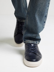 River Island Blue Leather Burnished Cupsole Trainers - Image 1 of 7