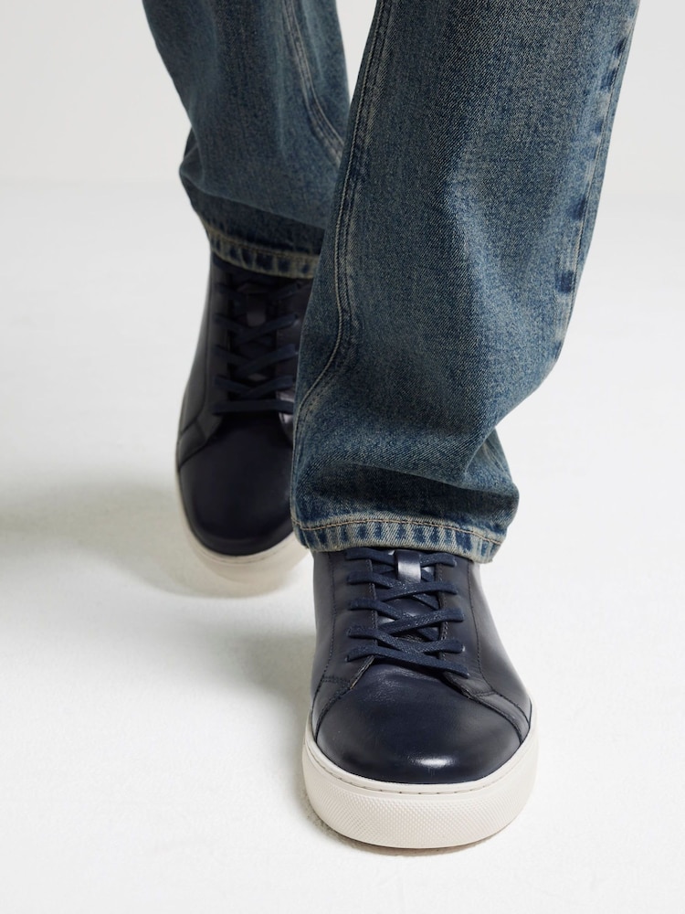 River Island Blue Leather Burnished Cupsole Trainers - Image 1 of 7