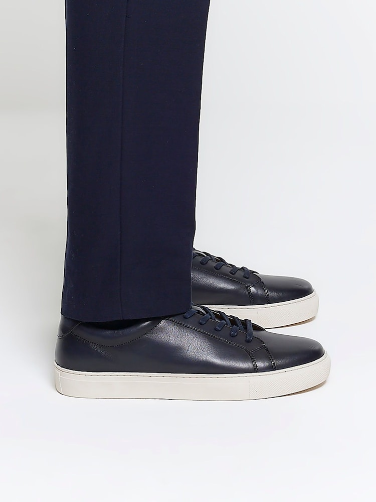 River Island Blue Leather Burnished Cupsole Trainers - Image 2 of 7