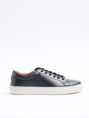 River Island Blue Leather Burnished Cupsole Trainers - Image 3 of 7