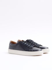 River Island Blue Leather Burnished Cupsole Trainers - Image 4 of 7