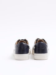 River Island Blue Leather Burnished Cupsole Trainers - Image 6 of 7