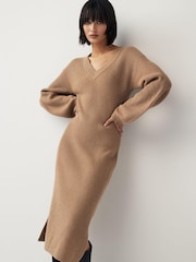 GANT Natural Wool Rib V-Neck Jumper Dress - Image 1 of 9