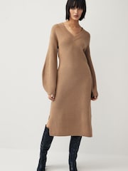 GANT Natural Wool Rib V-Neck Jumper Dress - Image 2 of 9