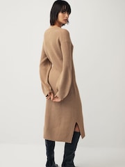 GANT Natural Wool Rib V-Neck Jumper Dress - Image 3 of 9