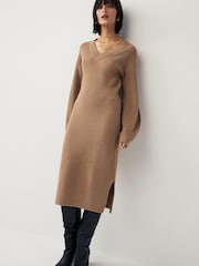 GANT Natural Wool Rib V-Neck Jumper Dress - Image 4 of 9