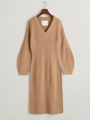 GANT Natural Wool Rib V-Neck Jumper Dress - Image 9 of 9