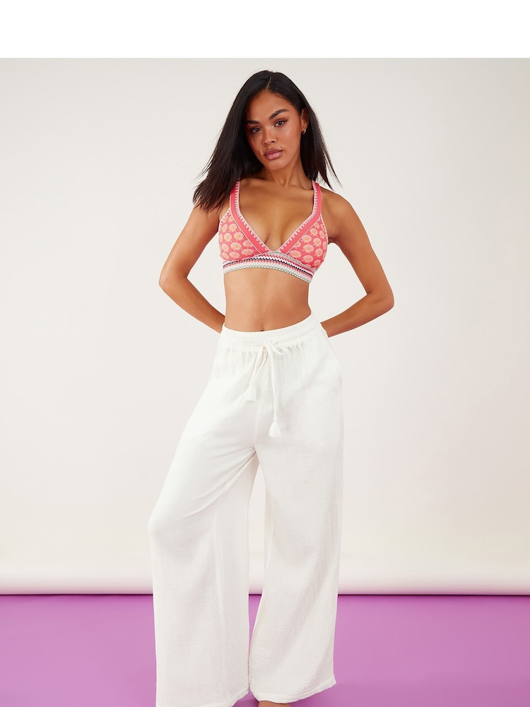 Accessorize White Crinkle Beach 100% Cotton Trousers - Image 1 of 4