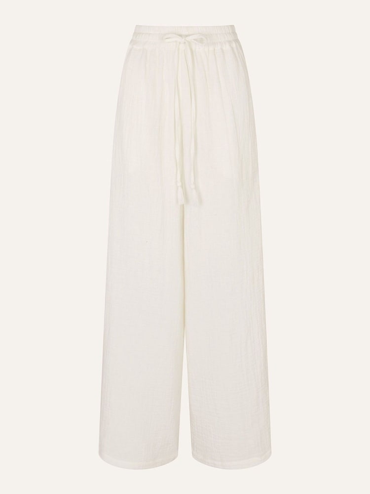 Accessorize White Crinkle Beach 100% Cotton Trousers - Image 4 of 4