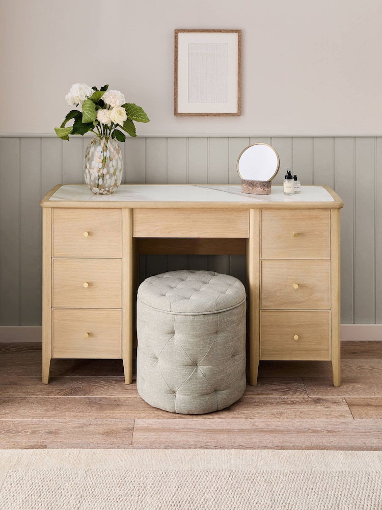 Light Natural Clementine Oak Veneer Console Dressing Table - Image 2 of 7