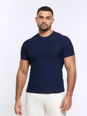 River Island Blue Muscle Fit Brick T-Shirt - Image 1 of 6