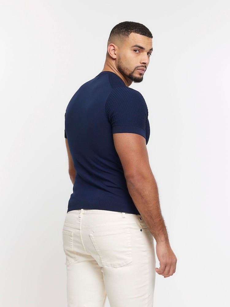 River Island Blue Muscle Fit Brick T-Shirt - Image 2 of 6