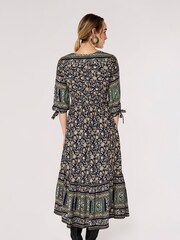 Apricot Navy Blue Multi Chintz Sarasa Border V Neck Maxi Dress - Image 2 of 4