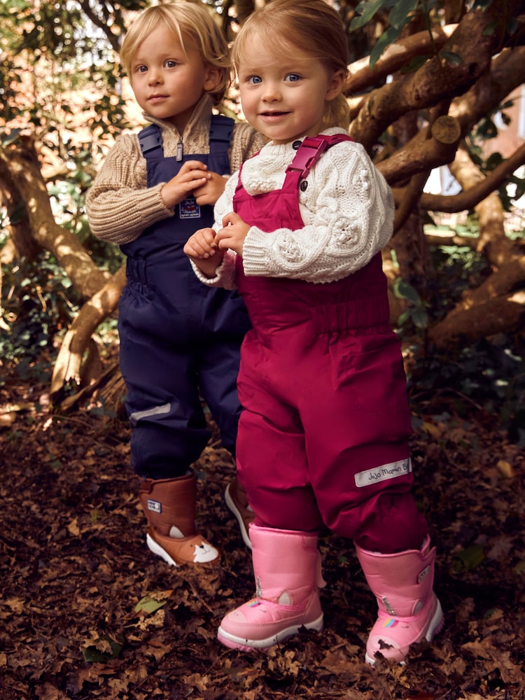 JoJo Maman Bébé Berry Pink Waterproof Fleece Lined Dungarees - Image 1 of 6