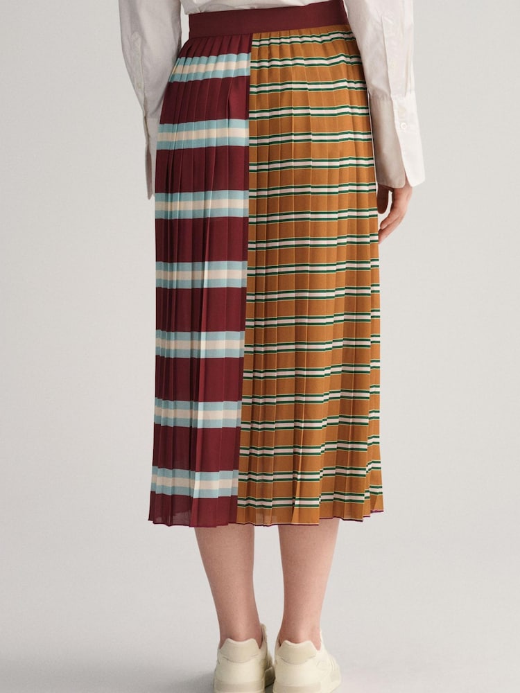 GANT Red Striped Pleated Midi Skirt - Image 2 of 4