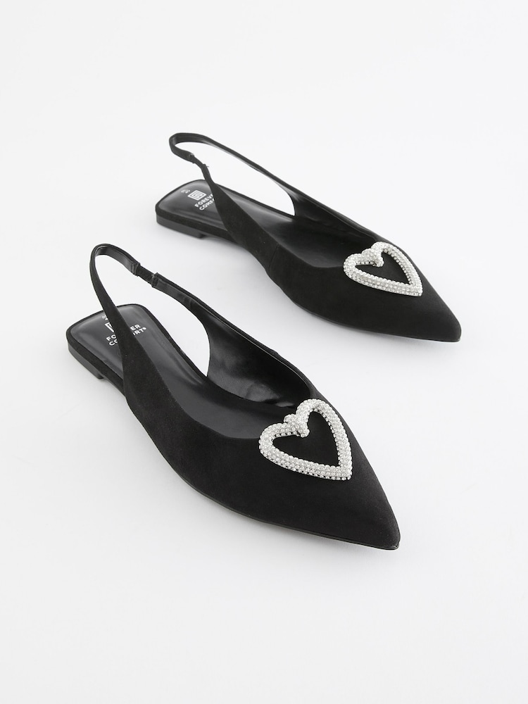 Black Forever Comfort® Heart Slingback Flat Shoes - Image 2 of 9 Black Forever Comfort® Heart Slingback Flat Shoes - Image 2 of 9