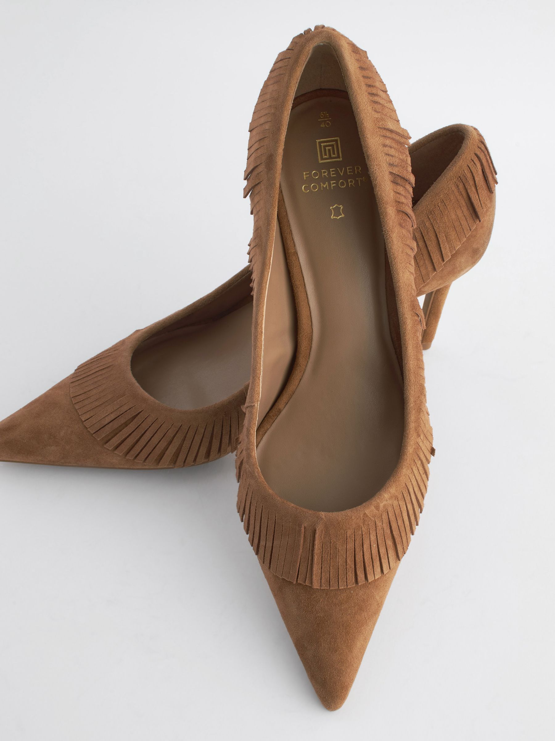 Buy Tan Brown Forever Comfort Leather Fringe Court Shoes from Next Luxembourg