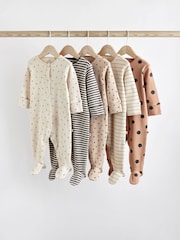 Neutral Spot/Stripe Baby Cotton Sleepsuits 5 Pack (0-2yrs) - Image 1 of 21