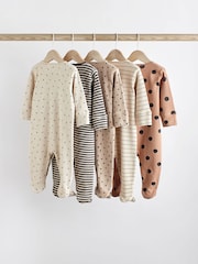 Neutral Spot/Stripe Baby Cotton Sleepsuits 5 Pack (0-2yrs) - Image 2 of 21