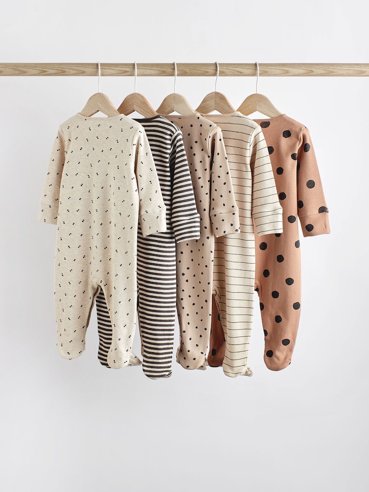 Neutral Spot/Stripe Baby Cotton Sleepsuits 5 Pack (0-2yrs) - Image 2 of 21