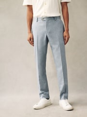 Light Blue Slim Fit Wool Blend Donegal Suit Trousers - Image 1 of 8
