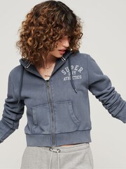 Superdry Blue Athletic Essential Crop Zip Hoodie - Image 2 of 3