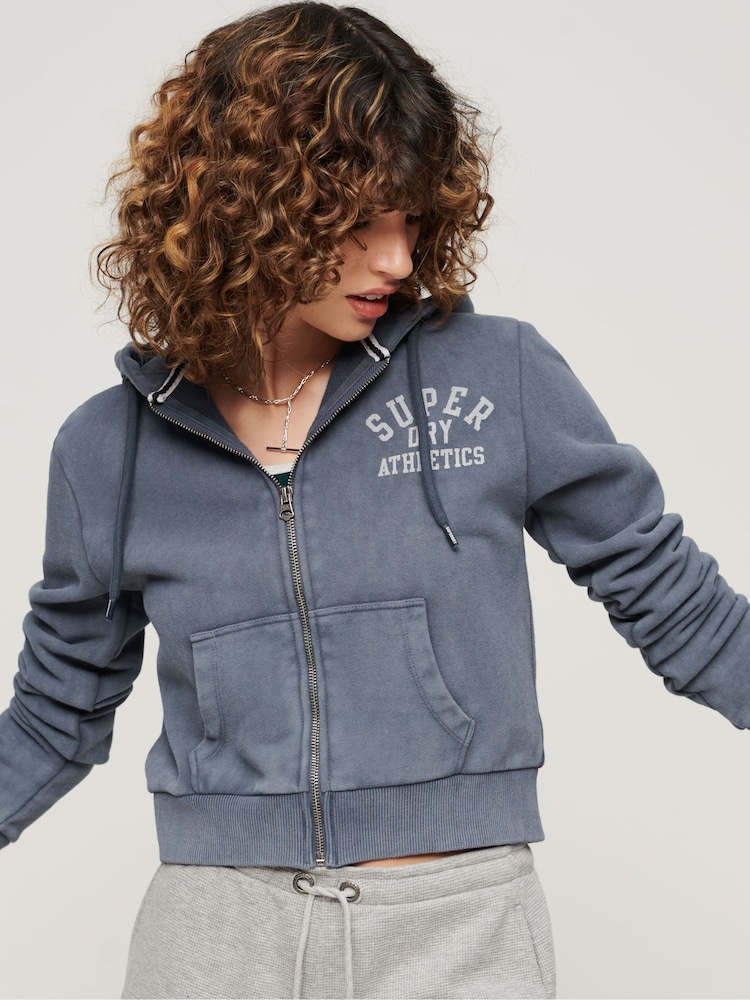 Superdry Blue Athletic Essential Crop Zip Hoodie - Image 2 of 3
