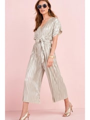Metallic Silver Plissé Jumpsuit - Image 1 of 2