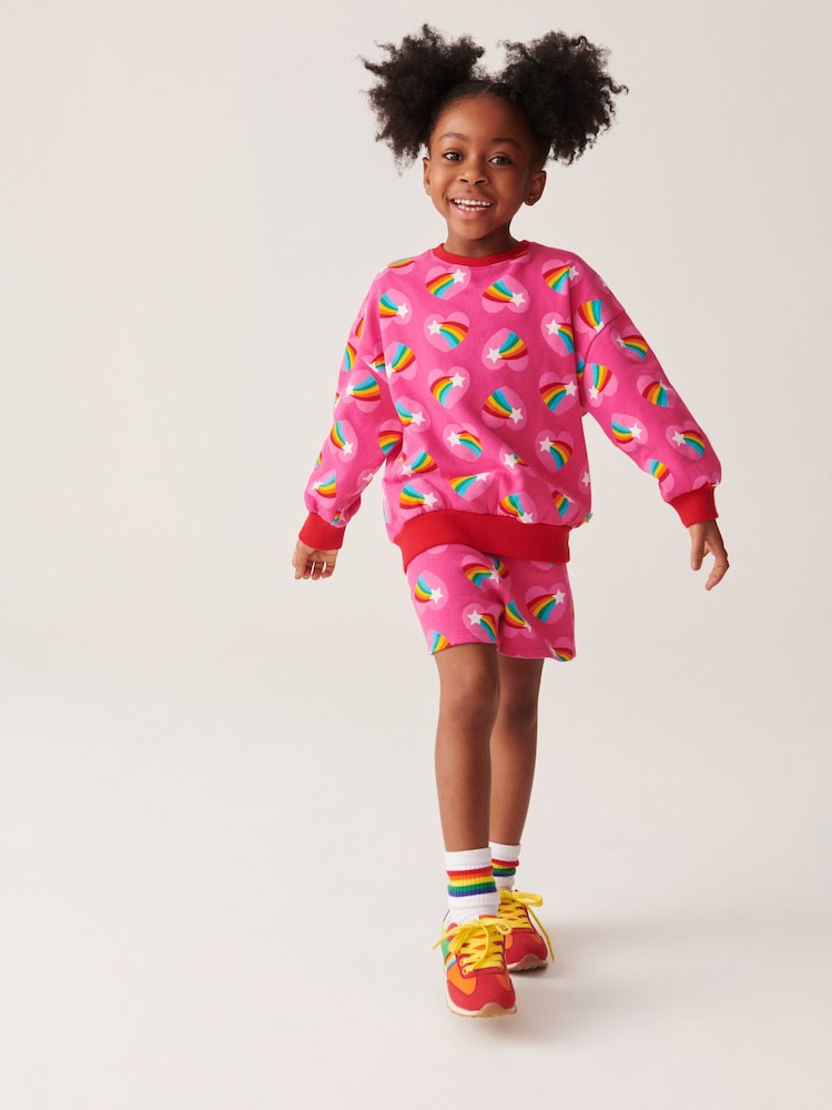 Rosa/Regenbogen/Herz - Little Bird By Jools Oliver – Sweat-Oberteil und Shorts im Set aus 100 % Baumwolle - Bild 1 von 10