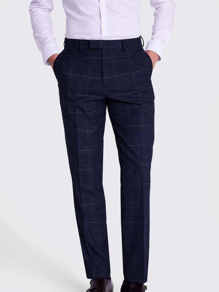 MOSS Navy Blue Tailored Check Suit: Trousers - Image 1 of 3