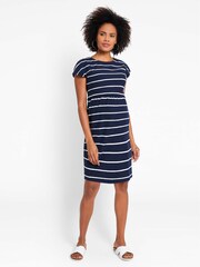 JoJo Maman Bébé Navy White Stripe Summer Breton Maternity & Nursing Tunic Dress - Image 2 of 5