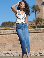 Sosandar Blue Chrome Long Line Skirt With Split - Image 1 of 5