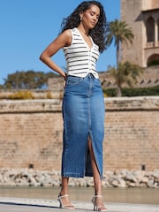 Sosandar Blue Chrome Long Line Skirt With Split - Image 2 of 5