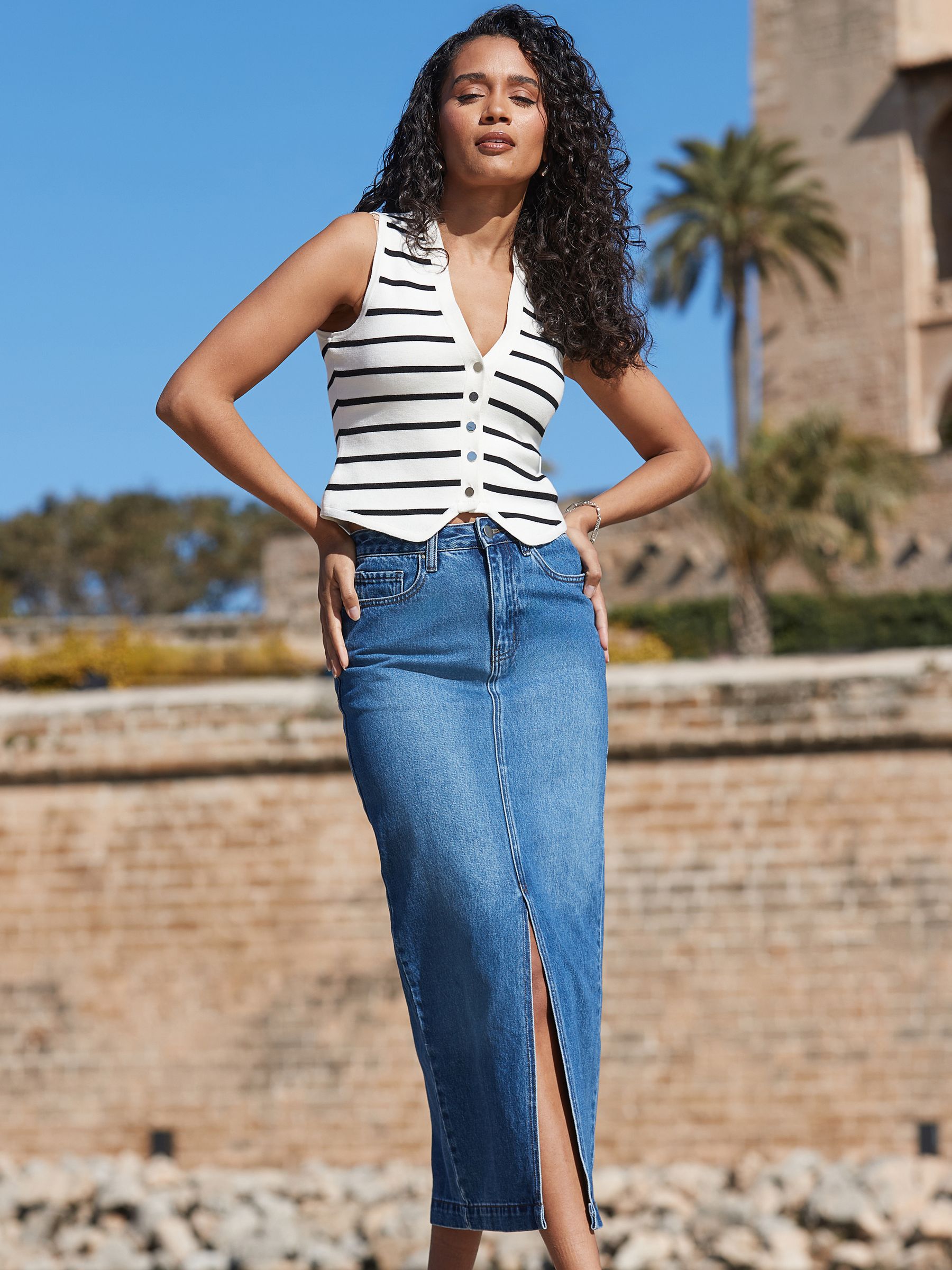 Buy Sosandar Blue Chrome Long Line Skirt With Split from Next