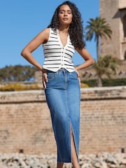 Sosandar Blue Chrome Long Line Skirt With Split - Image 3 of 5