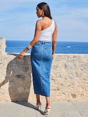 Sosandar Blue Chrome Long Line Skirt With Split - Image 5 of 5