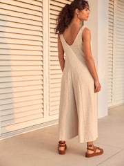 Neutral Cotton Rich Wide Leg Jersey Sleeveless Jumpsuit - Image 2 of 8