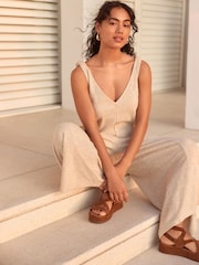 Neutral Cotton Rich Wide Leg Jersey Sleeveless Jumpsuit - Image 3 of 8