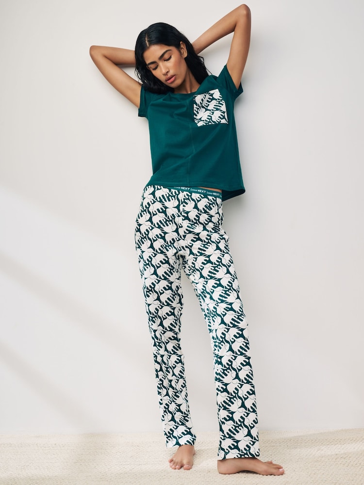 Teal Elephant Cotton Short Sleeve Pyjamas - Image 2 of 8 Teal Elephant Cotton Short Sleeve Pyjamas - Image 2 of 8