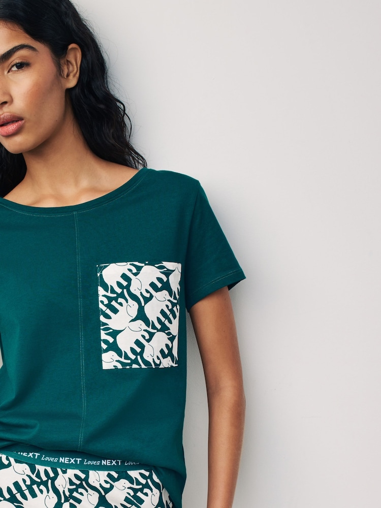 Teal Elephant Cotton Short Sleeve Pyjamas - Image 4 of 8