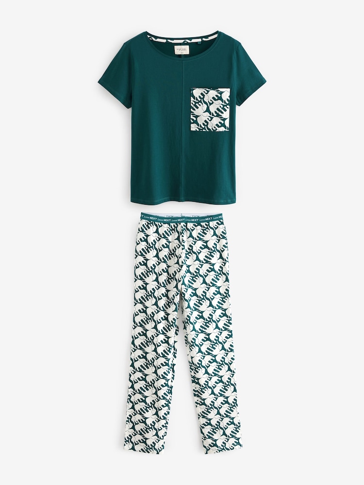 Teal Elephant Cotton Short Sleeve Pyjamas - Image 5 of 8