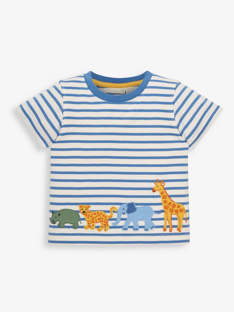 JoJo Maman Bébé Ecru Kids' Stripe Safari Animal Appliqué T-Shirt - Image 1 of 5 JoJo Maman Bébé Ecru Kids' Stripe Safari Animal Appliqué T-Shirt - Image 1 of 5