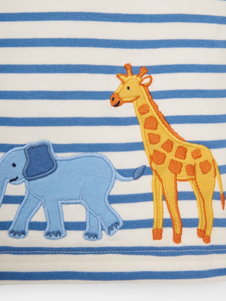 JoJo Maman Bébé Ecru Kids' Stripe Safari Animal Appliqué T-Shirt - Image 2 of 5