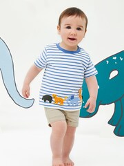 JoJo Maman Bébé Ecru Kids' Stripe Safari Animal Appliqué T-Shirt - Image 3 of 5