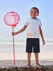 JoJo Maman Bébé Ecru Kids' Stripe Safari Animal Appliqué T-Shirt - Image 4 of 5