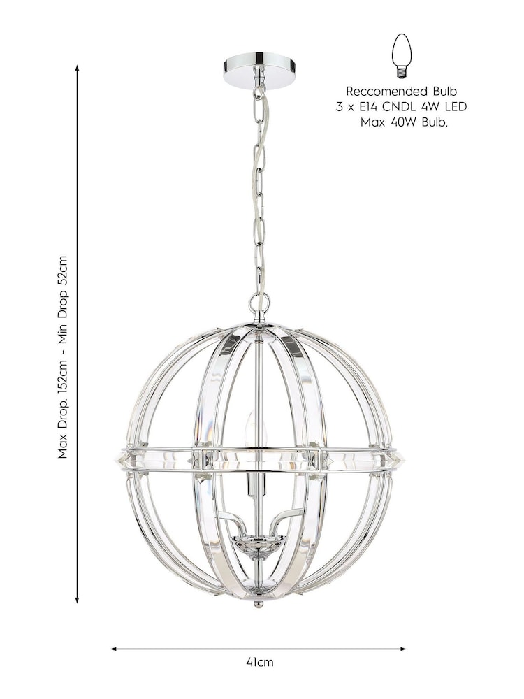 Laura Ashley Polished Chrome Aidan Glass Globe 3 Light Light - Image 5 of 5