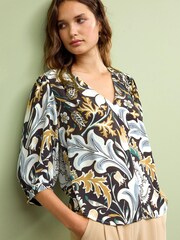 Morris & Co. Severne Print Curved Hem 3/4 Sleeve V-Neck Top - Image 1 of 2